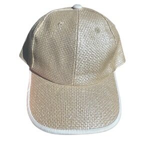 NWT Tashon Metallic Woven Straw Curved Coastal Chic Baseball Cap